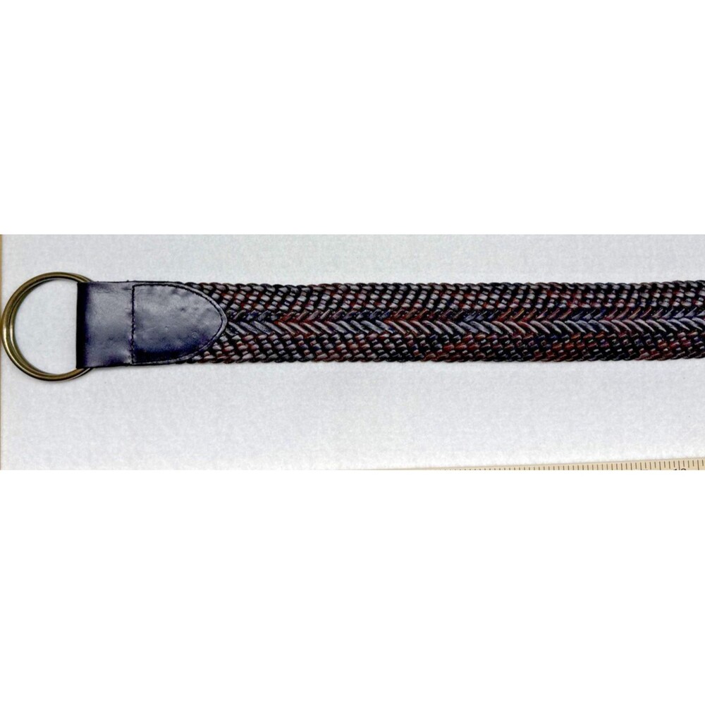 Talbots Woven Leather Belt L Brown Black Wide Braided Loop Closure Boho Vtg
